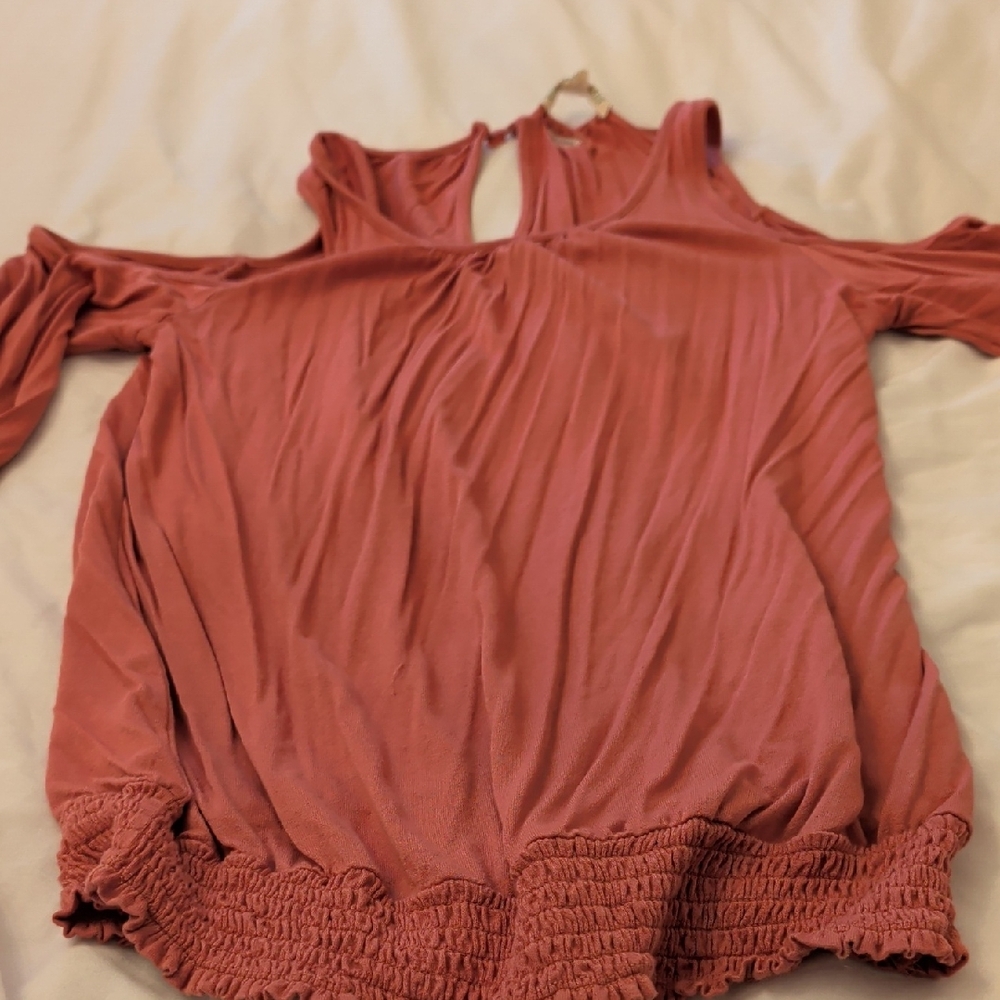 PINK Victoria's Secret Cold Shoulder Blouse in Salmon